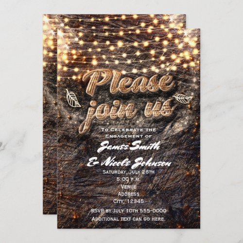 Rustic Bark Wood  Sparkle Lights Fall Invitations