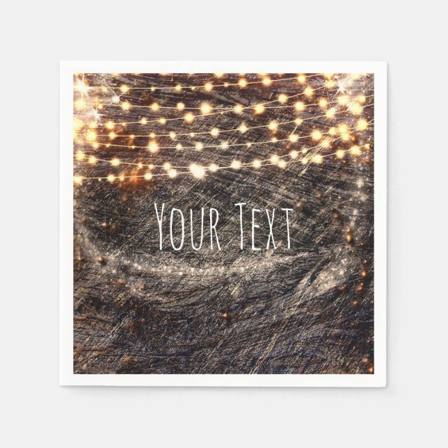 Rustic Bark Wood & Sparkle Lights Fall Party Napkins (Front)