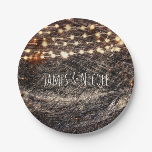 Rustic Bark Wood  Sparkle Lights Fall Party Paper Plates