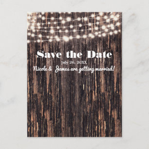 Rustic Bark Wood & String Lights Fall Invitation