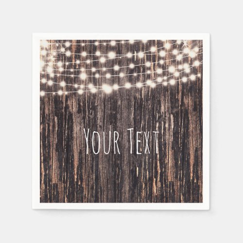 Rustic Bark Wood  String Lights Fall Party Napkins