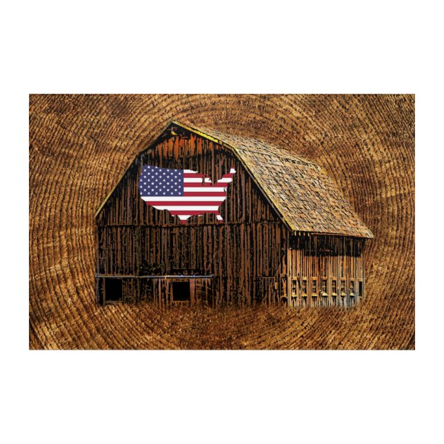 Rustic Barn American Flag Acrylic Print (Front)