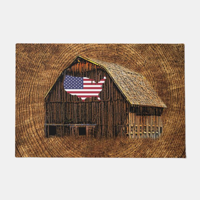 Rustic Barn American Flag Doormat (Front)
