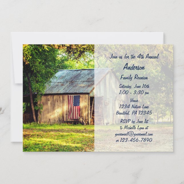Rustic Barn American Flag Family Reunion Invite (Front)