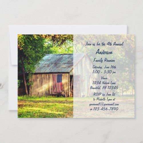 Rustic Barn American Flag Family Reunion Invite