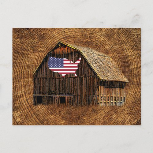Rustic Barn American Flag Invitation Postcard
