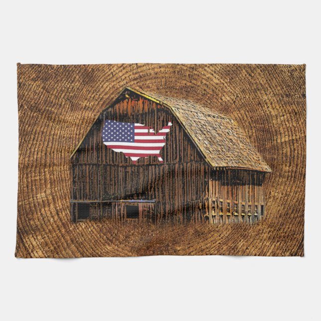 Rustic Barn American Flag Kitchen Towel (Horizontal)
