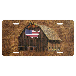 Rustic Barn American Flag License Plate