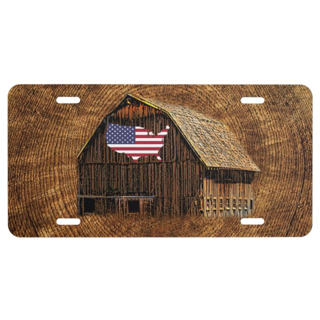 Rustic Barn American Flag License Plate (Front)