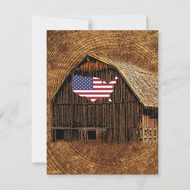 Rustic Barn American Flag RSVP Card (Front)