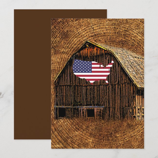 Rustic Barn American Flag Thank You Card (Front/Back)