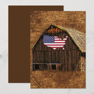 Rustic Barn American Flag Thank You Card