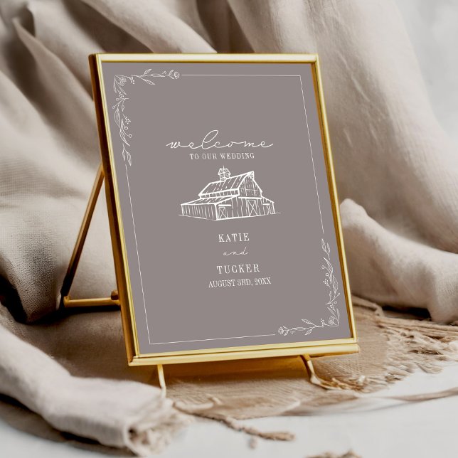Rustic Barn Amethyst Gray Fall Wedding Welcome Poster (Creator Uploaded)