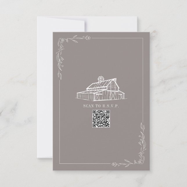 Rustic Barn Amethyst Gray QR Code Wedding RSVP (Front)