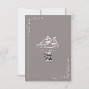 Rustic Barn Amethyst Gray QR Code Wedding RSVP Card