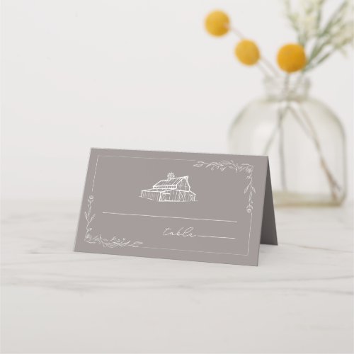 Rustic Barn Amethyst Gray Wedding Place Card