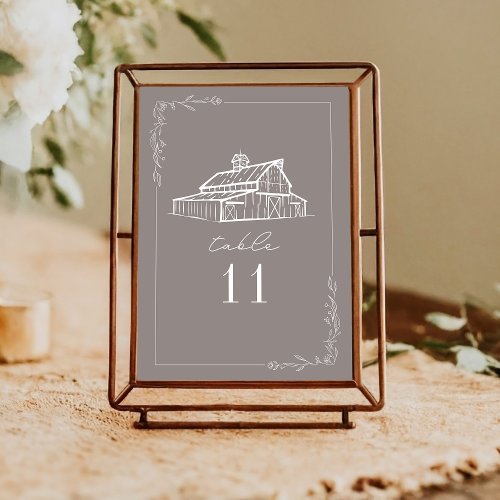Rustic Barn Amethyst Gray Wedding Table Number