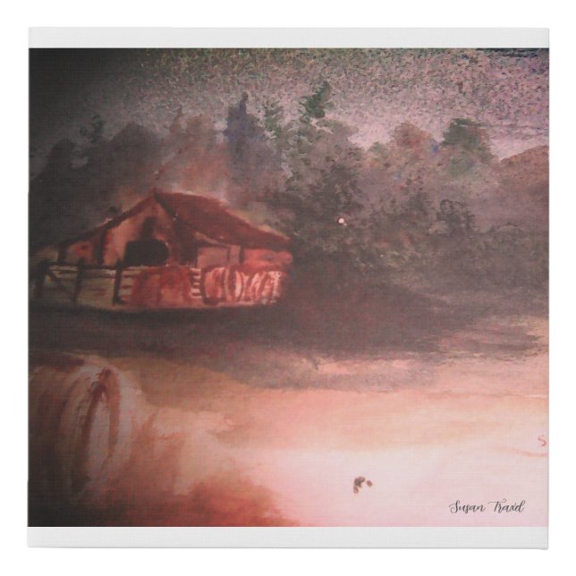 rustic barn and bales faux canvas print (Front)