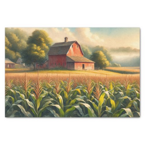 Rustic Barn and Corn Field Watercolor Decoupage Tissue Paper