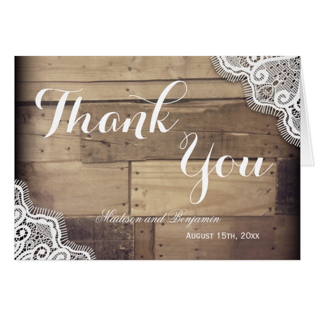 Rustic Barn And Lace Wedding Thank You Cards