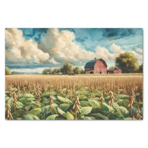 Rustic Barn and Soybean Farm Watercolor Decoupage Tissue Paper