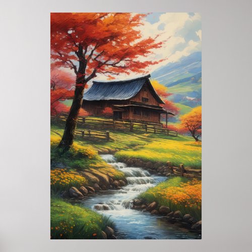 Rustic Barn and the Melody of the Stream Poster