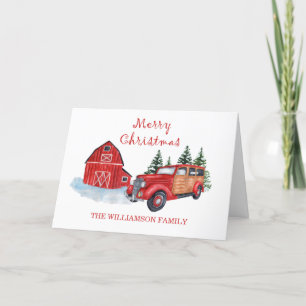 Rustic Barn and Vintage Truck Merry Christmas Holiday Card