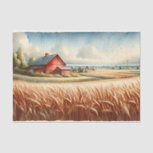 Rustic Barn and Wheat Field Watercolor Decoupage Tissue Paper