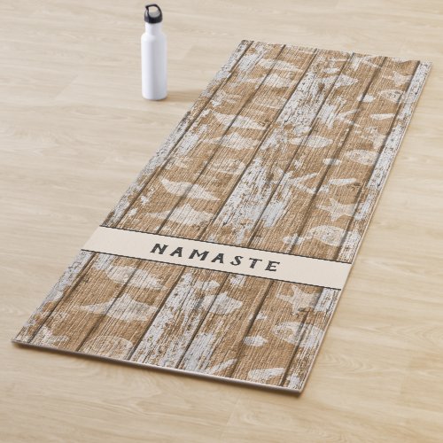 Rustic Barn Beach Wood Sea Shells Custom Yoga Mat