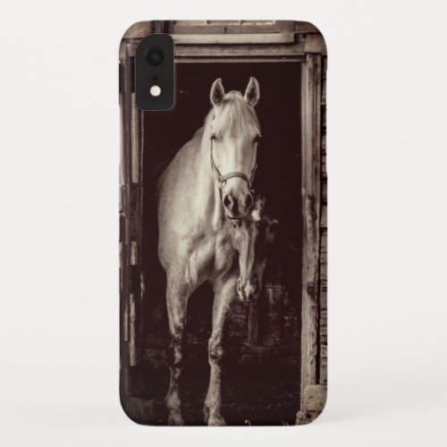 Rustic Barn  Beautiful Horses Brown  iPhone XR Case