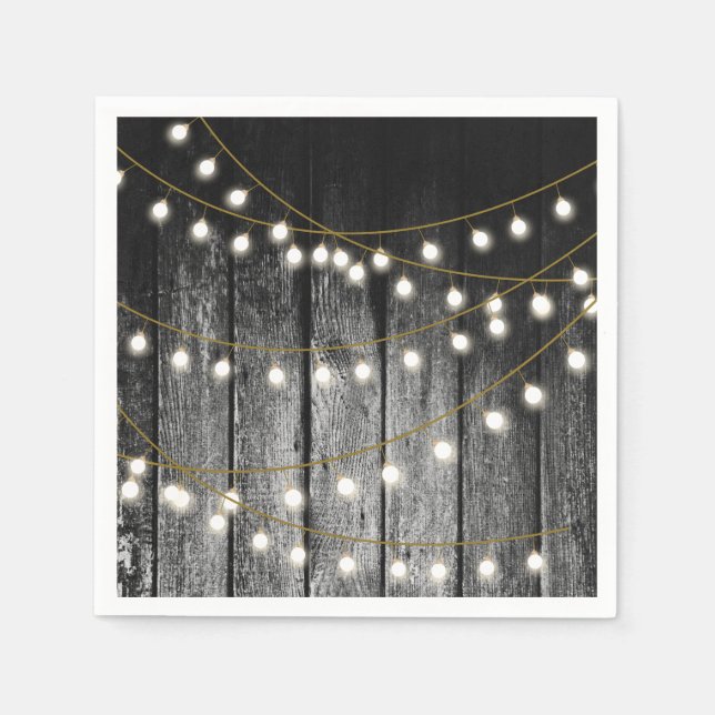Rustic Barn Black Wood Gold String Lights  Napkins (Front)