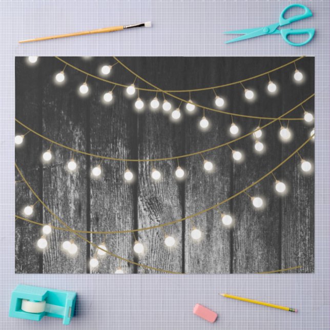Rustic Barn Black Wood Gold String Lights Tissue Paper (Craft)