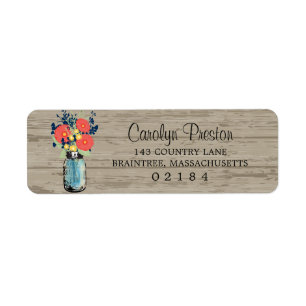 Rustic Barn Blue Mason Jar Coral Gerber Daisies Label