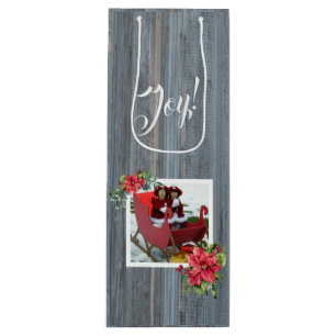 Rustic Barn Board and Poinsettias ~ Family Photo Wine Gift Bag