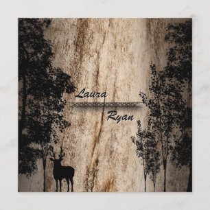 Rustic Barn Board Deer & Tree Wedding Invitation