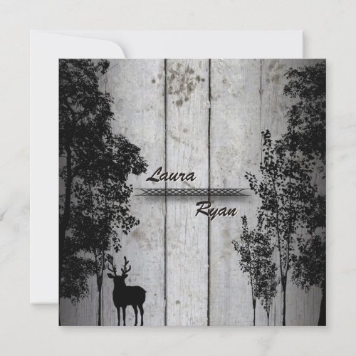 Rustic Barn Board Deer &amp; Tree Wedding Invitation