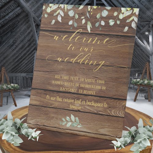 Rustic Barn Board Gold Welcome To Our Wedding Pedestal Sign