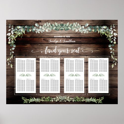 Rustic Barn Board Greenery 160 Guest Seating Poster