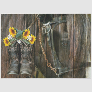 Rustic Barn Board Horse Cowboy Boots Sunflowers Tissue Paper