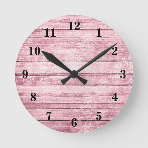 Rustic Barn Boards Shabby Pink Distressed Wood Round Clock