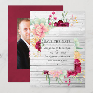 Rustic Barn Burgundy and Blush Floral Wedding Save The Date