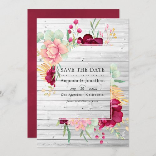Rustic Barn Burgundy and Blush Floral Wedding Save The Date