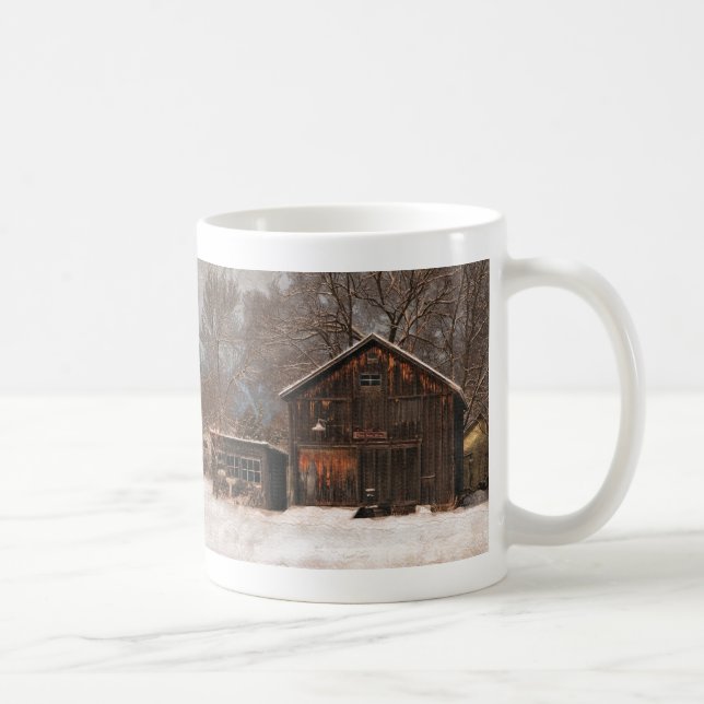 Rustic Barn & Cottage Vintage Snow Scene Coffee Mug (Right)