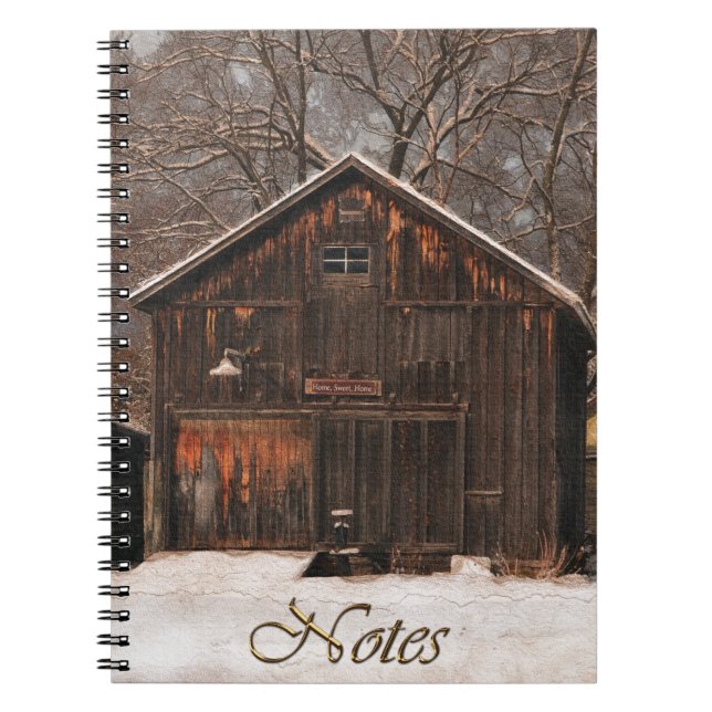 Rustic Barn & Cottage Vintage Snow Scene Notebook (Front)