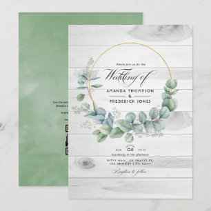 Rustic Barn Country Eucalyptus  QR Code Wedding Invitation