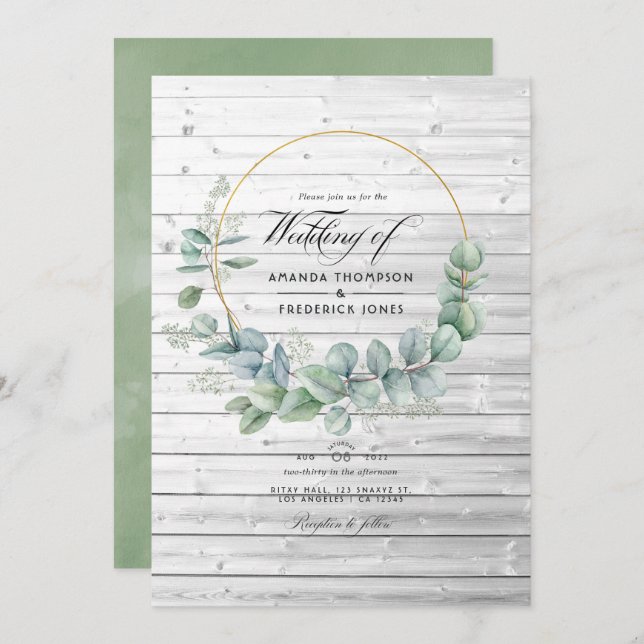Rustic Barn Country Geometric Eucalyptus Wedding Invitation (Front/Back)