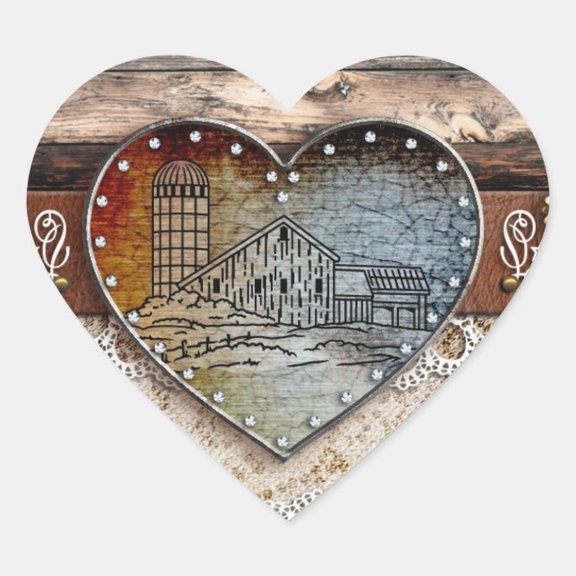 Rustic Barn Country  Heart Sticker (Front)