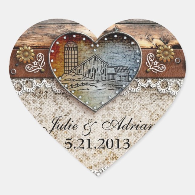 Rustic Barn Country  Heart Sticker (Front)