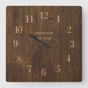 Rustic Barn Country House Wood Panel Farmhouse Square Wall Clock