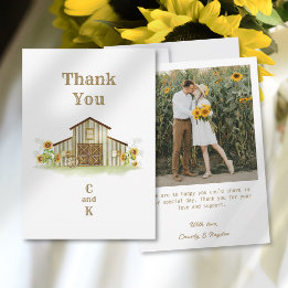 Rustic Barn Country Sunflower Photo Thank You Card